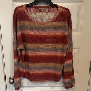 ✅Wonderly Striped Scoop-Neck Sweater in Rust, Taupe & tan